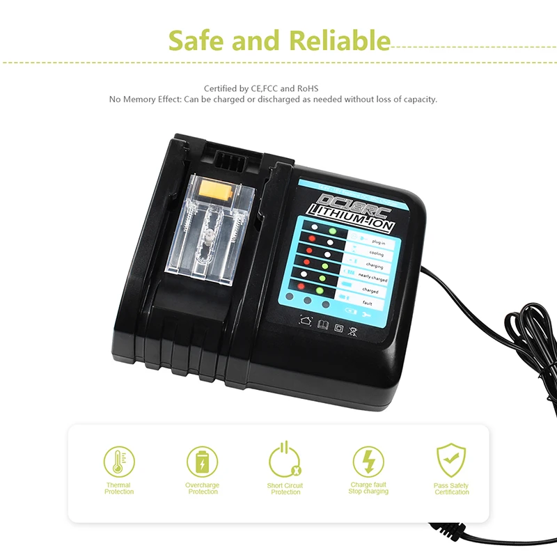 Bonacell DC18RC 18V Battery Charger for Makita 14.4V-18V Lithium Battery BL1830 BL1840 BL1850 BL1860 BL1815 BL1430 BL1450 BL1440