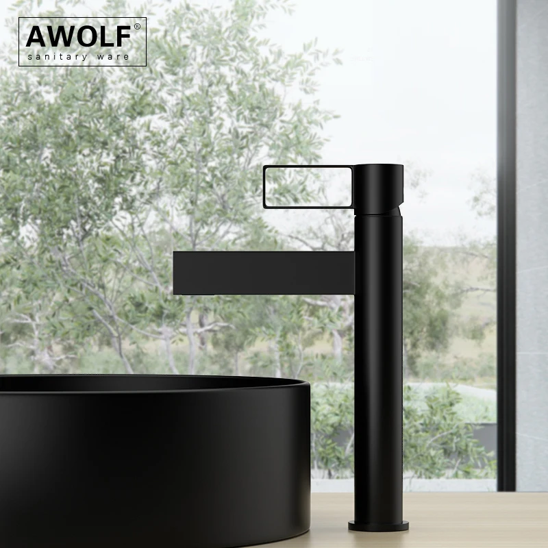 

Matt Black Solid Brass Bathroom Basin Faucet High Design Deck Mounted Hot And Cold Bathroom Sink Mixer Tap ML8123