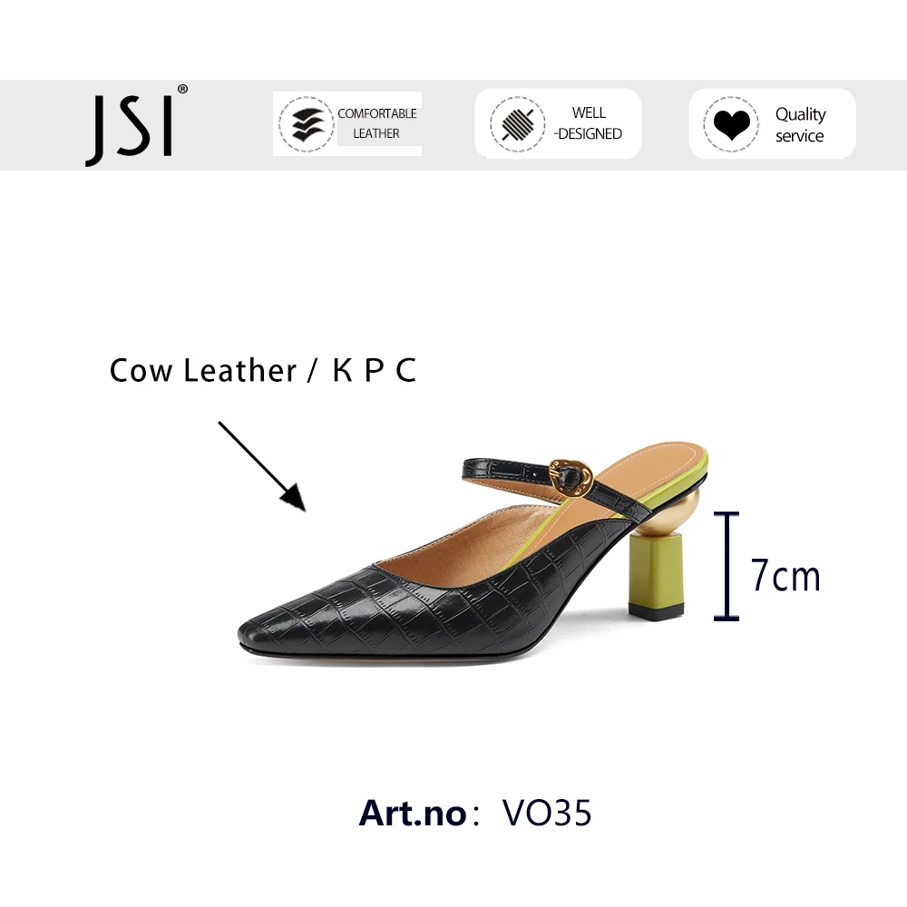 

JSI Fashion Style Pumps Shoes Women High Heels Mules Genuine Leather Strange Heel Dress Summer Pointed Toe Front Strap VO35