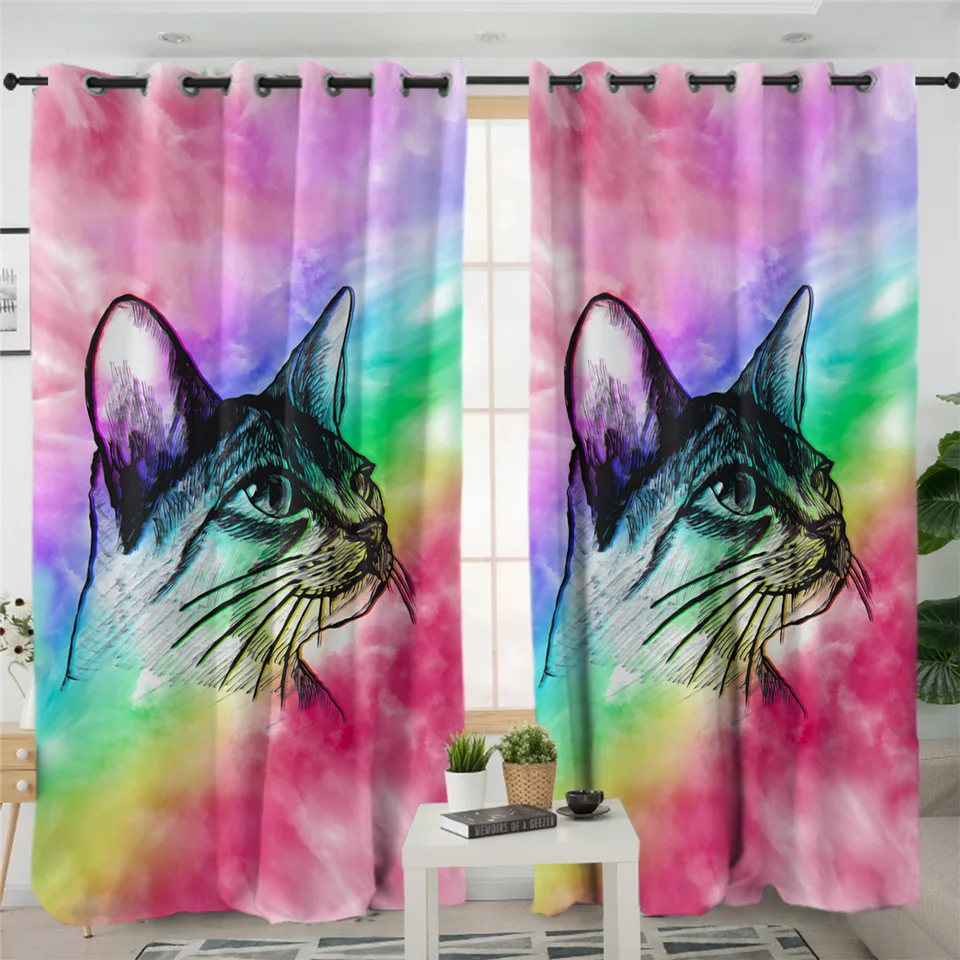 Cat 009 - 1 Piece Постельные принадлежности Outlet мультфильм гостиная занавес для детей занавес с изображением животных для спальни милый кот печать черный белый окно лечение шторы - Цвет: Cat 009 - 1 Piece