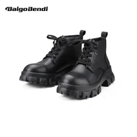 japanese style modern man big round toe thick soled short boots cool boy lace up black punk shoes young