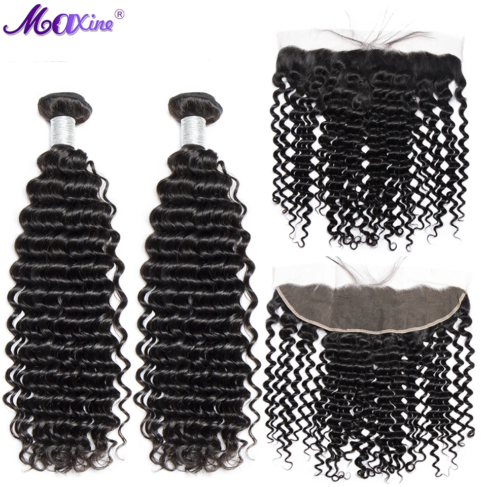 Глубокие кудрявые пучки с фронтальной 13x4 кружевной фронтальный пучок пучками