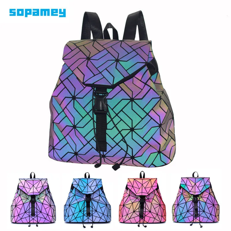 

Голографический рюкзак для женщин, светящийся школьный ранец с геометрическим рисунком, светоотражающие школьные ранцы для девочек-подрос...