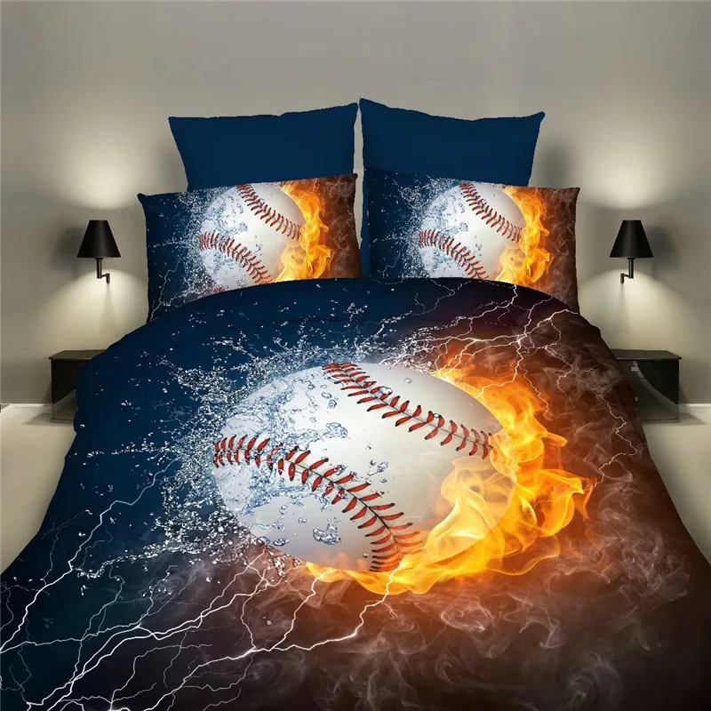 Quilt Cover Football Bedding Set 3-piece Sheet Child's Boys Sky Adornment Cotton Pillowcases Nordic Bed Double Basketball Bedset | Дом и