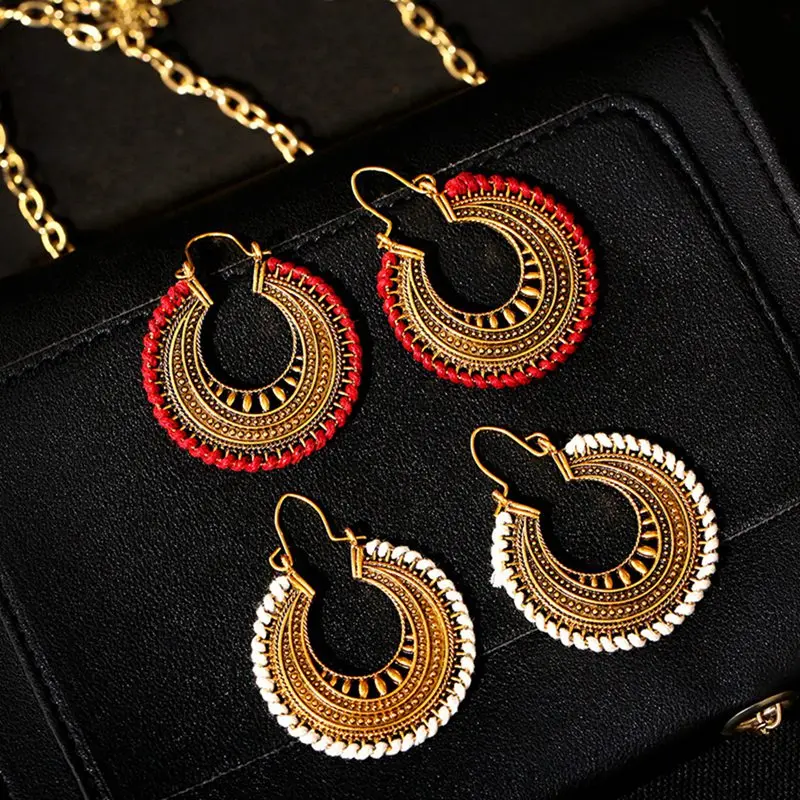 

Vintage Bohemian Hollow Out Big Round Circle Drop Indian Earrings For Women Pendientes Jhumka Gypsy Tribal Jewelry Party Gifts