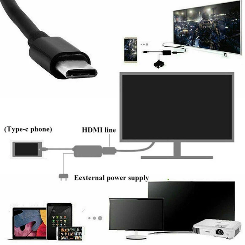 

USB-C Type C to HDMI Adapter USB 3.1 Cable for Android Phone Tablet Black PUO88