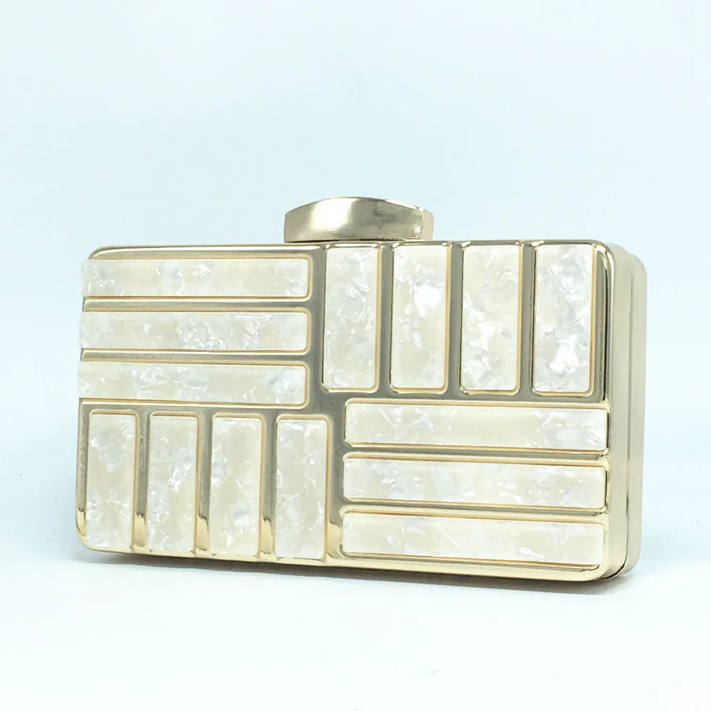 

Luxury Acrylic Bridal Clutch Bags With Chain Waterproof Marbling Box Bag Bright Handbag Wedding Party Evening Bag Noble Purses