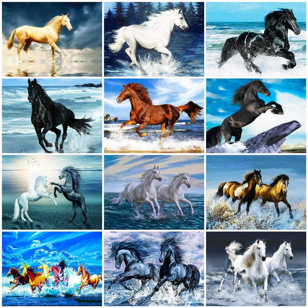 

Алмазная вышивка Huacan Полный комплект с рисунком лошади, бега, картины для рукоделия, картины для дома