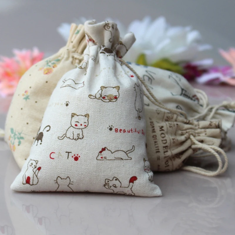 

1PC Linen Jute Sack Jewelry Pouch Drawstring Favor Gift Bags Holder