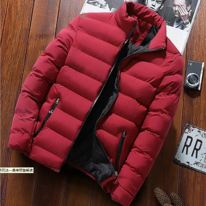 New Warm Cotton-Padded Suit Men Parka Jackets Winter Casual Mens Outwear Solid Stand Collar Windbreak Cotton Padded Down Jacket