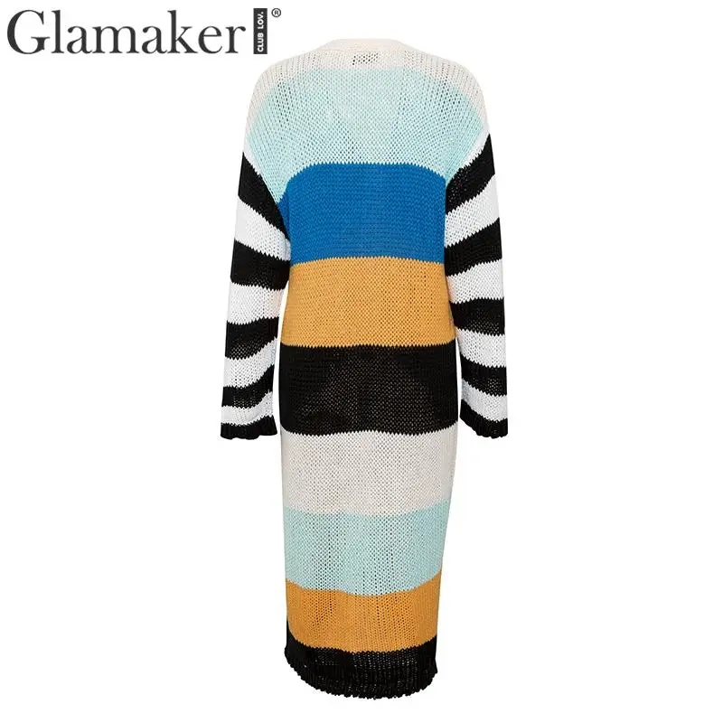 Glamaker вязаный Цветной полосатый длинный кардиган, женская модная уличная одежда, осенняя верхняя одежда, свитер, Женский Повседневный Кардиган-пальто