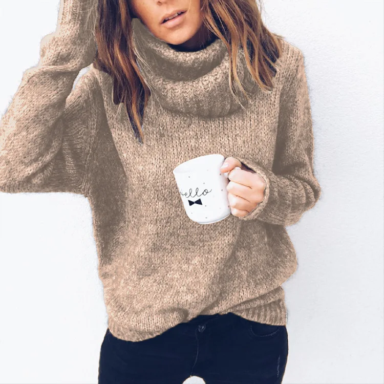 

Jumper Fashion Loose Femme Elasticity Pullovers autumn winter Women Knitted Turtleneck Sweater Casual Soft polo-neck