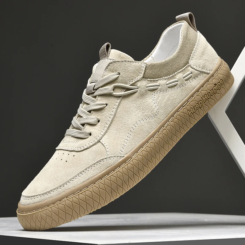 Murah Sepatu Kasual Anak Laki-laki Populer Sneakers Kasual Pria Kulit Krem Sepatu Flat Kualitas Tinggi Merek Pria Sepatu Jalan Pria