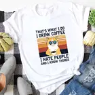 Пью кофе с очаровательным изображением котенка; 100% Хлопковая женская футболка кошка Мама Жизнь забавная летняя повседневная одежда с О-образным вырезом с коротким рукавом топы для домашних животных подарок