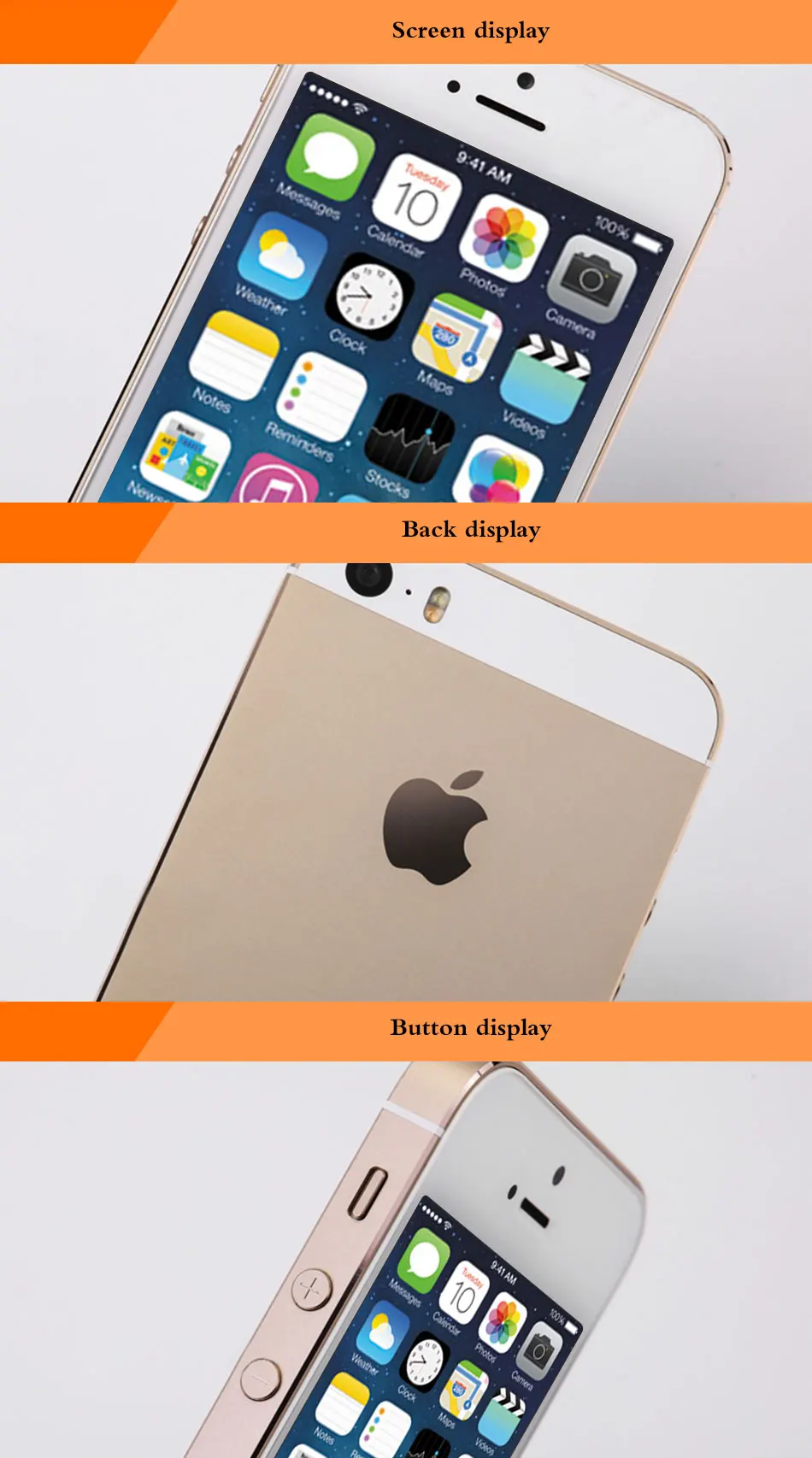 Мобильный телефон Apple iphone 5s 4," 1 ГБ ОЗУ 1 ГБ/32 ГБ/64 Гб ПЗУ 640x1136 pixel8.0MP 1560 мАч отпечаток пальца смартфон