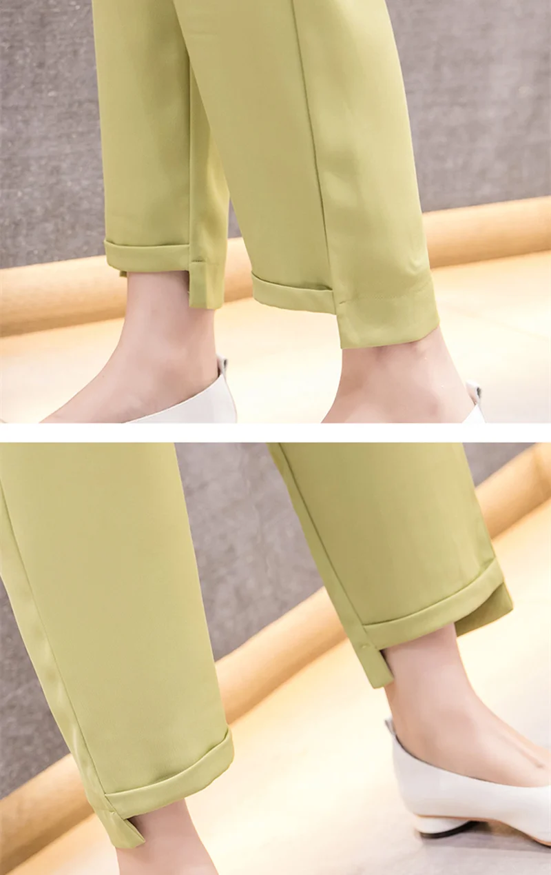 

New 2020 Spring Autumn Solid Women's Formal Harem Pants Pockets High Waist Button Elegant Office Lady Ankle-Length Pants Female