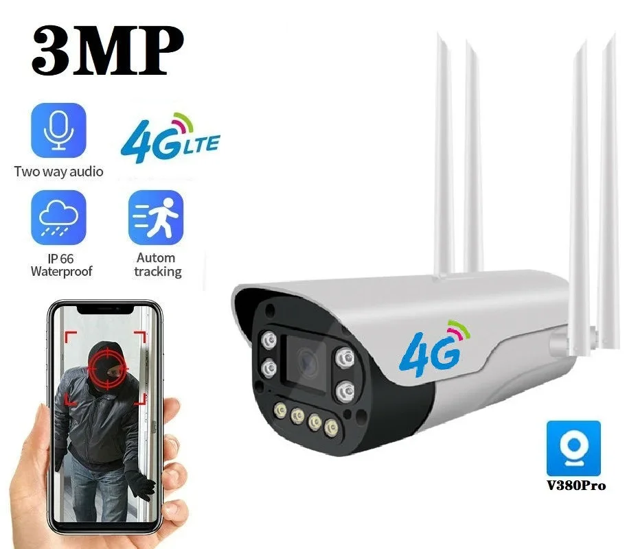 

Outdoor 4G Sim Surveillance Security Camera 1080P HD 4G CCTV Camera SIM Card Two Way Audio 2MP 4G Camera On The Street V380