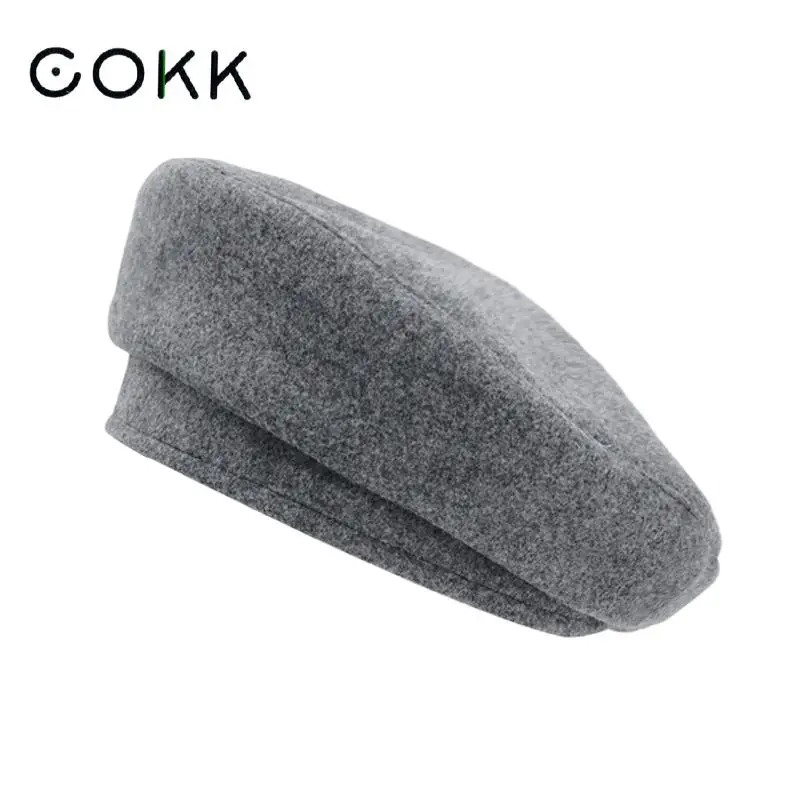 

COKK Beret Female Winter Hats For Women Flat Cap Solid Color Wool Vintage Boina Feminina England Painter Cap Gorras Planas New