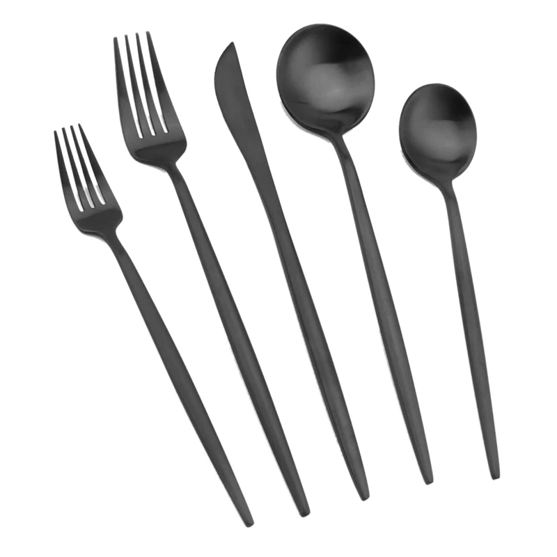 

Matte Black Flatware Cutlery Set , Satin Finish 20 Piece Stainless Steel Utensils Set for Home and Restaurant.