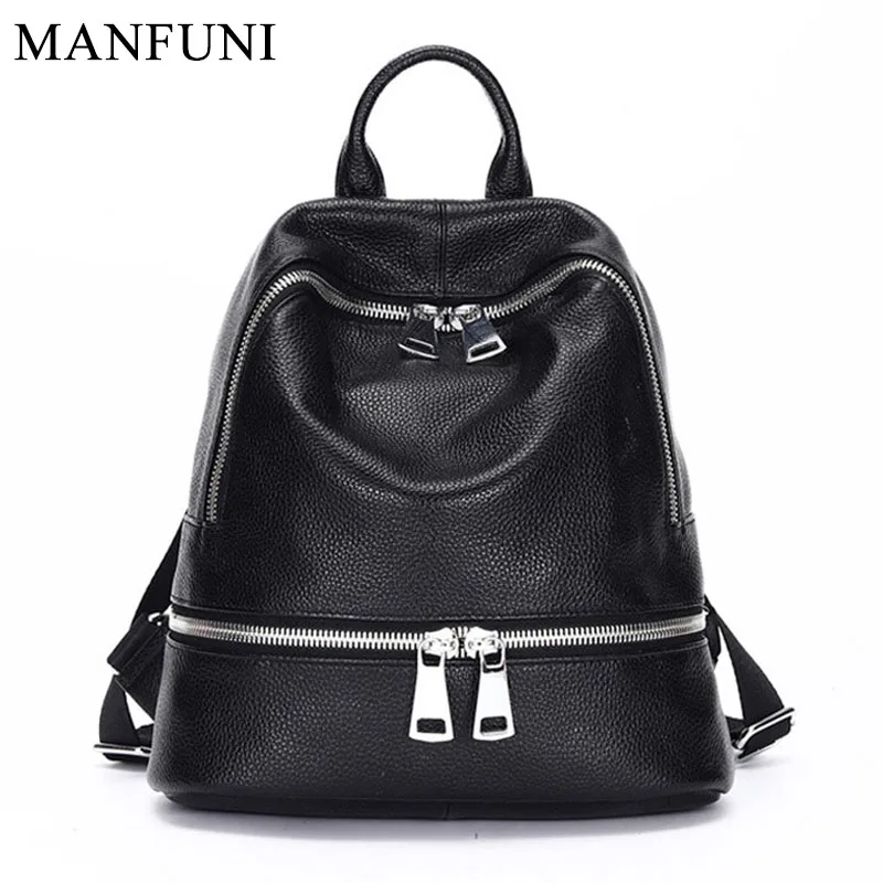 

Women Backpacks Vintage 100% Genuine Leather Women's Notebook Schoolbag For Teenage Girls Female Travel Bag Lady Knapsack Black
