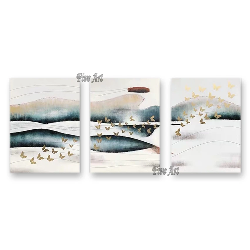

Latest 3PCS Group Oil Painting Wall Art Pieces Unframed Gold Foil Colorful Wall Art Picture For Modern Living Room Decoration