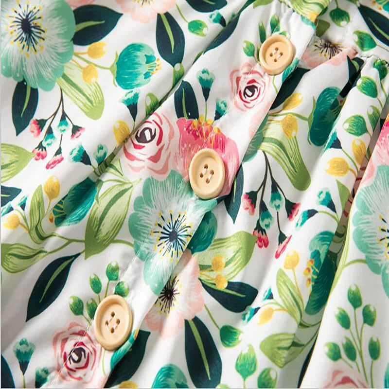 Summer Clothing New Style Sleeveless Clothes Printed Children's Dresses With Buckle For Girls Dress Green Leaf Flower Baby Skirt | Детская