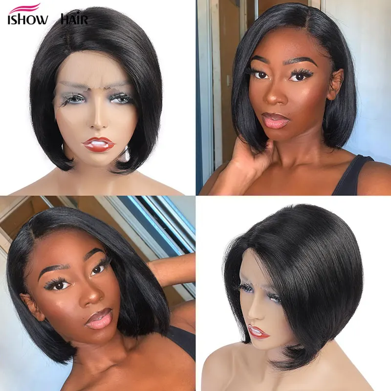 Парик Pixie Cut Ishow Короткие парики для женщин цветные человеческие волосы ed