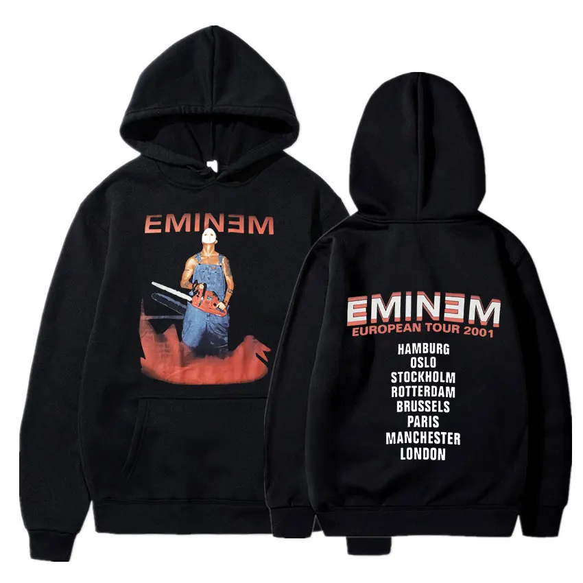 Eminem European Tour 90s Hip Hop Rap Promo Hoodie Hot New Print Sweatshirts Men  Pullover Oversized Streetwear Tops