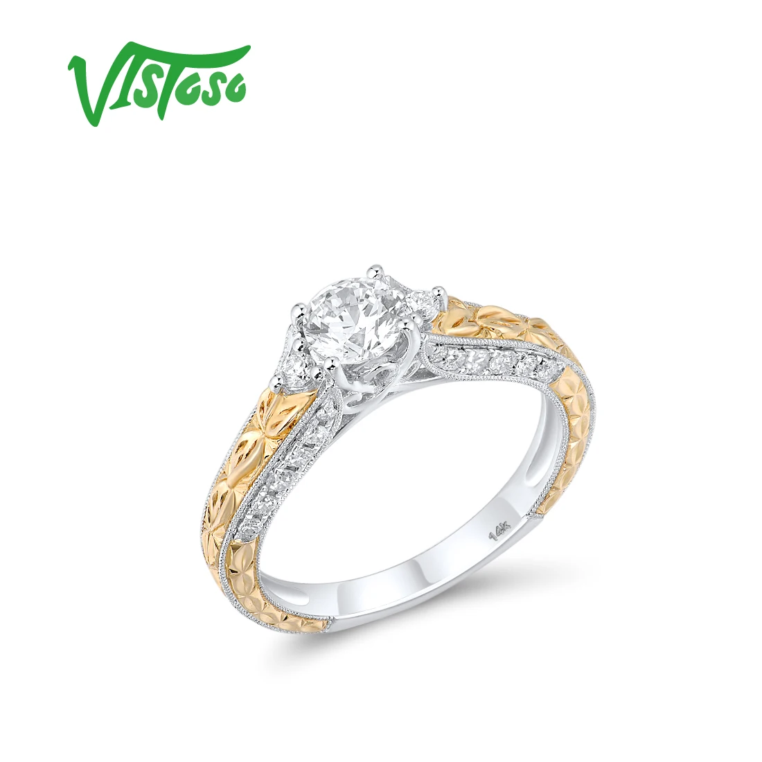 

Женские кольца с бриллиантами VISTOSO, ювелирные украшения из натурального 14 к 585 желтого золота с круглым белым фианитом