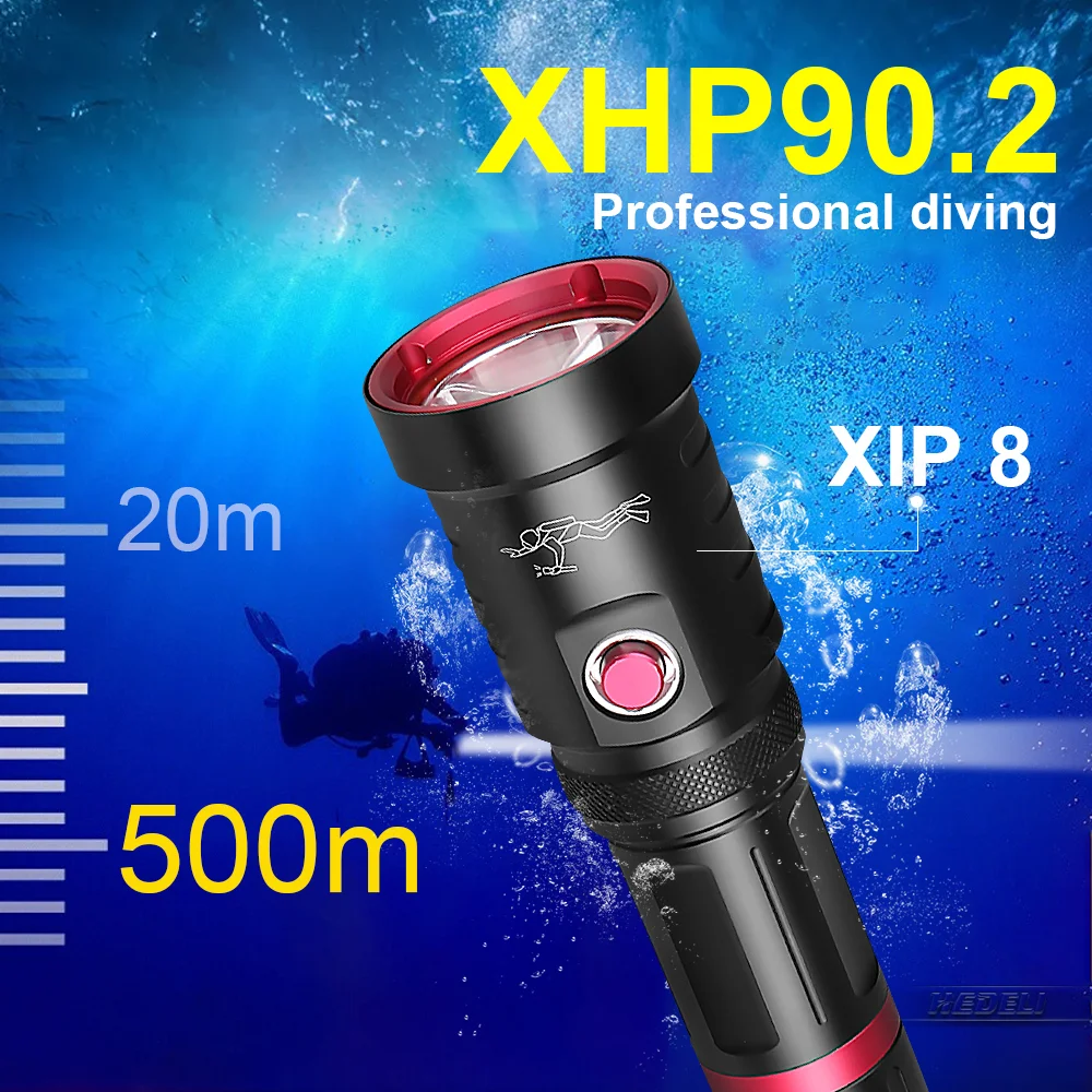 Мощный светодиодный фонарик для дайвинга Usb Xhp90.2 перезаряжаемый Подводный фонарь
