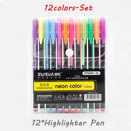 12 pcs HIGHLIGHTER 12/24/36/48 Цвета/Набор для нанесения хайлайтера гелевая ручка с блестками для раскраски журналов для рисования Рисование Живопись Цветной маркер для рисования - Цвет: 12 pcs HIGHLIGHTER