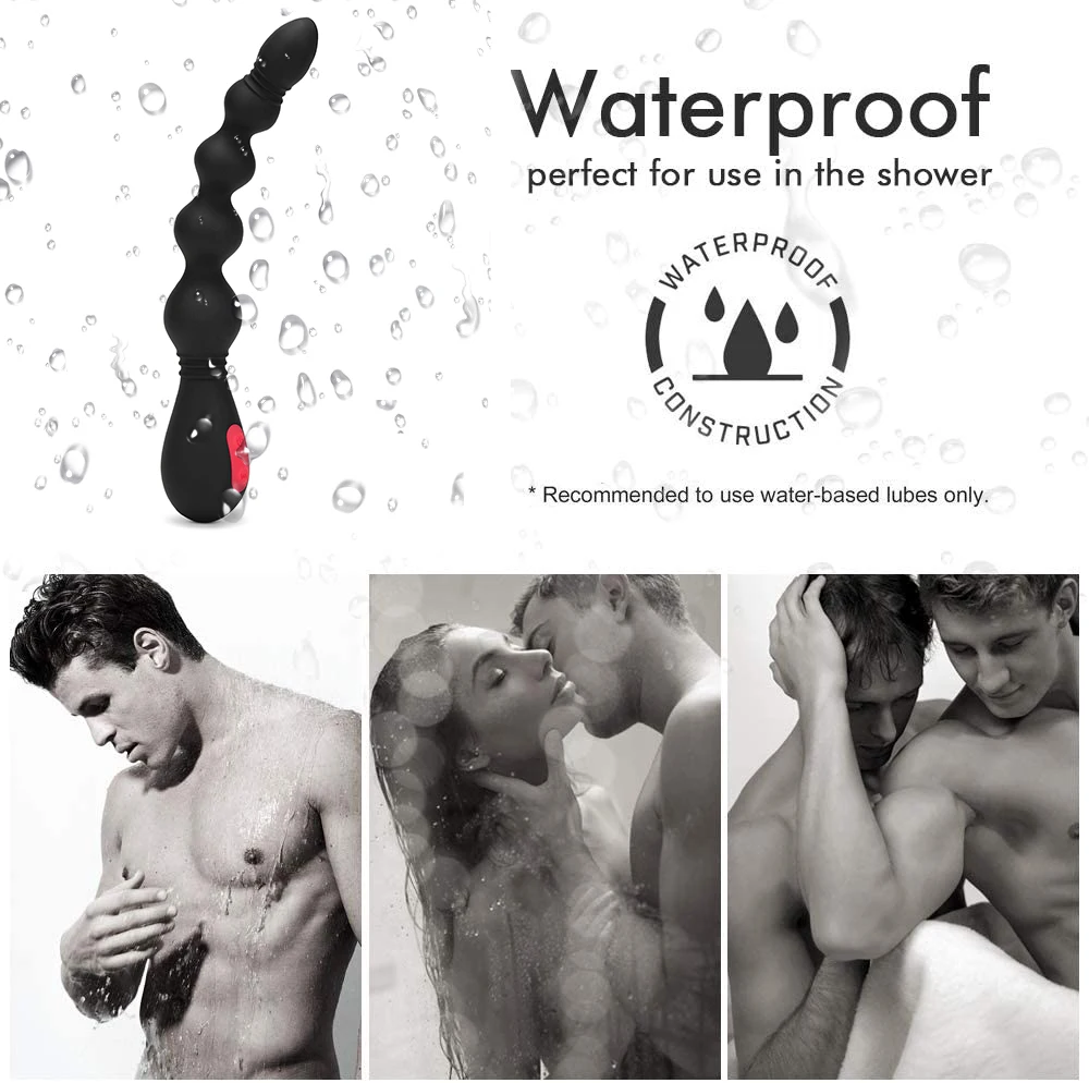 Вибрирующие анальные бусы Анальная пробка-Гибкая силиконовая 9 режимов вибрации