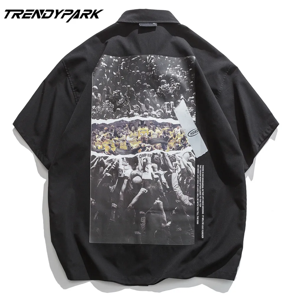 

Men's Shirt Summer Short Sleeve Printed Blouse Hip Hop Oversized Casual Harajuku Streetwear Single-breasted Collar Tops Shirts