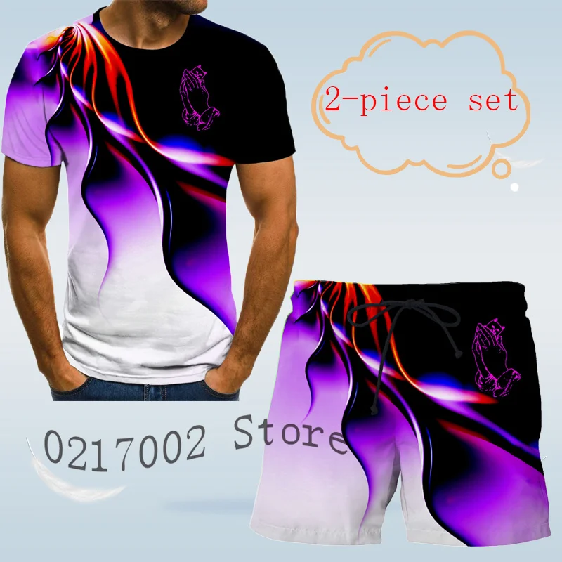 Мужской костюм с коротким рукавом футболка 3d-рисунком пальмовой кошки и шорты