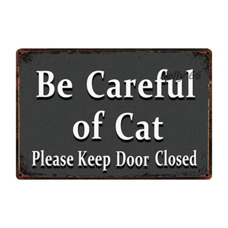 [Келли66] Остерегайтесь домашних животных: кот Табби, сиамский котенок. Металлический знак-плакат для декора дома и барной стены. Живопись размером 20*30 см. Модель DY95.