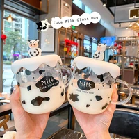 coffee mug cute cartoon boys and girls cow modeling cup cover transparent glass breakfast milk fashion art cup