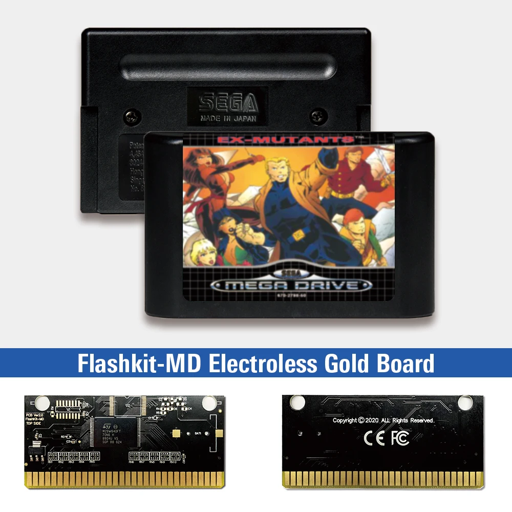 

Ex-Mutants - EUR Label Flashkit MD Electroless Gold PCB Card for Sega Genesis Megadrive Video Game Console