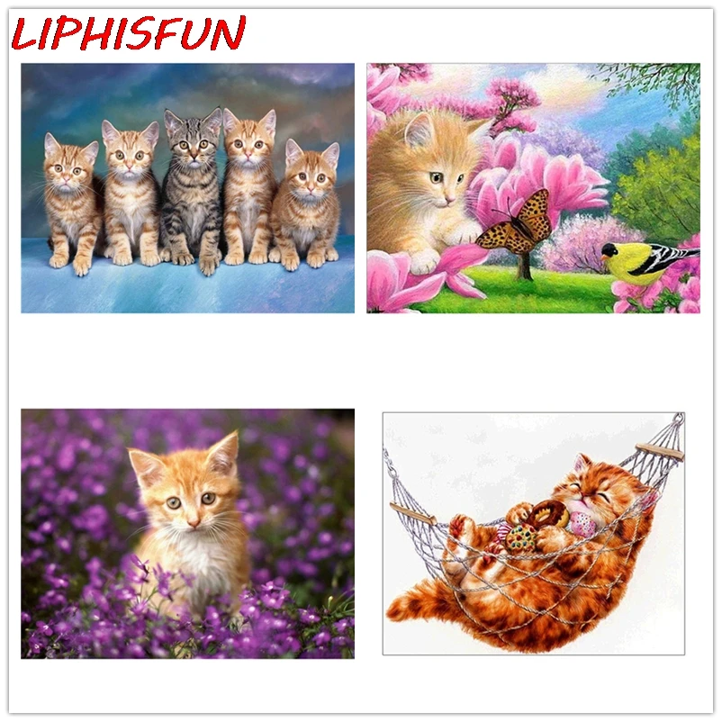 Новая квадратная/круглая Алмазная картина котенок Вышивка и кот животные Стразы