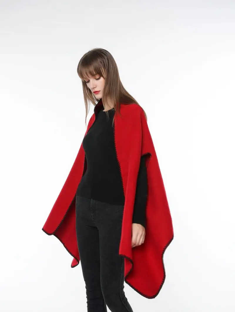 Женское пончо накидка Элегантная стильная шаль обертка свитер двустороннее