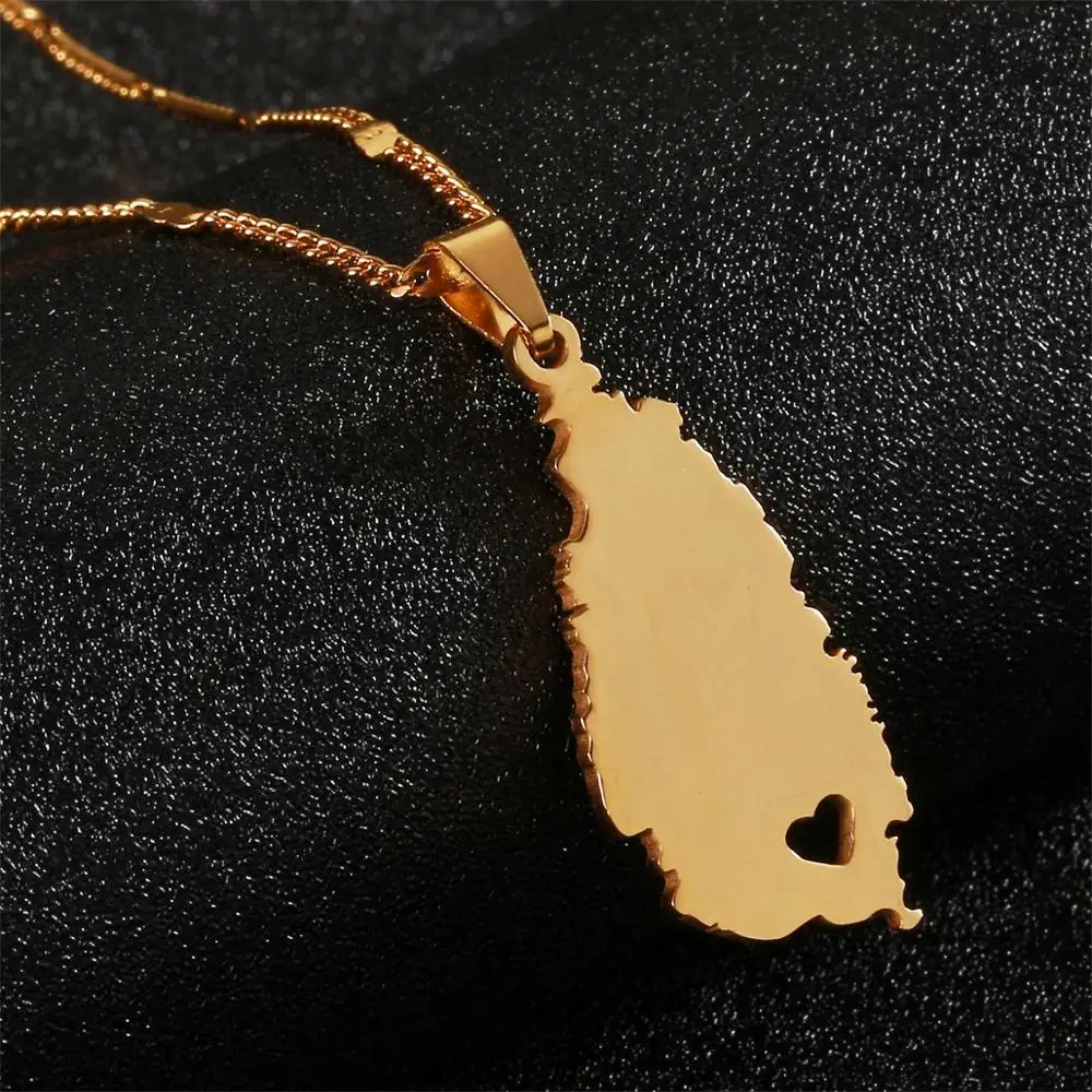 Ожерелье с подвеской в виде карты из нержавеющей стали форме сердца стиле Санта