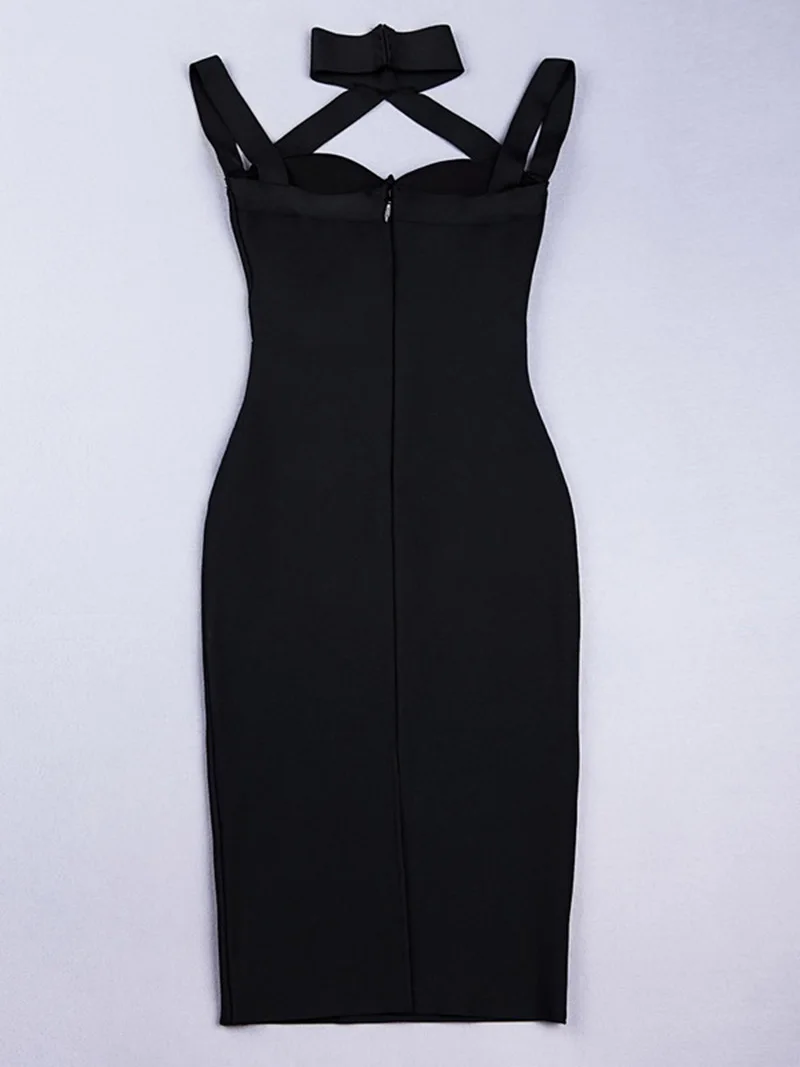 Женское облегающее платье в полоску эластичное футляр с лямкой на шее и открытой