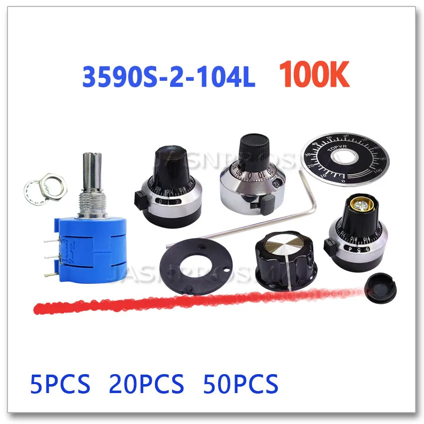 

JASNPROSMA 5 шт. 20 шт. 50 шт. 3590S-2-104L 100K шкала пластиковая железная медная ручка точный многооборотный потенциометр 3590S 2 3590