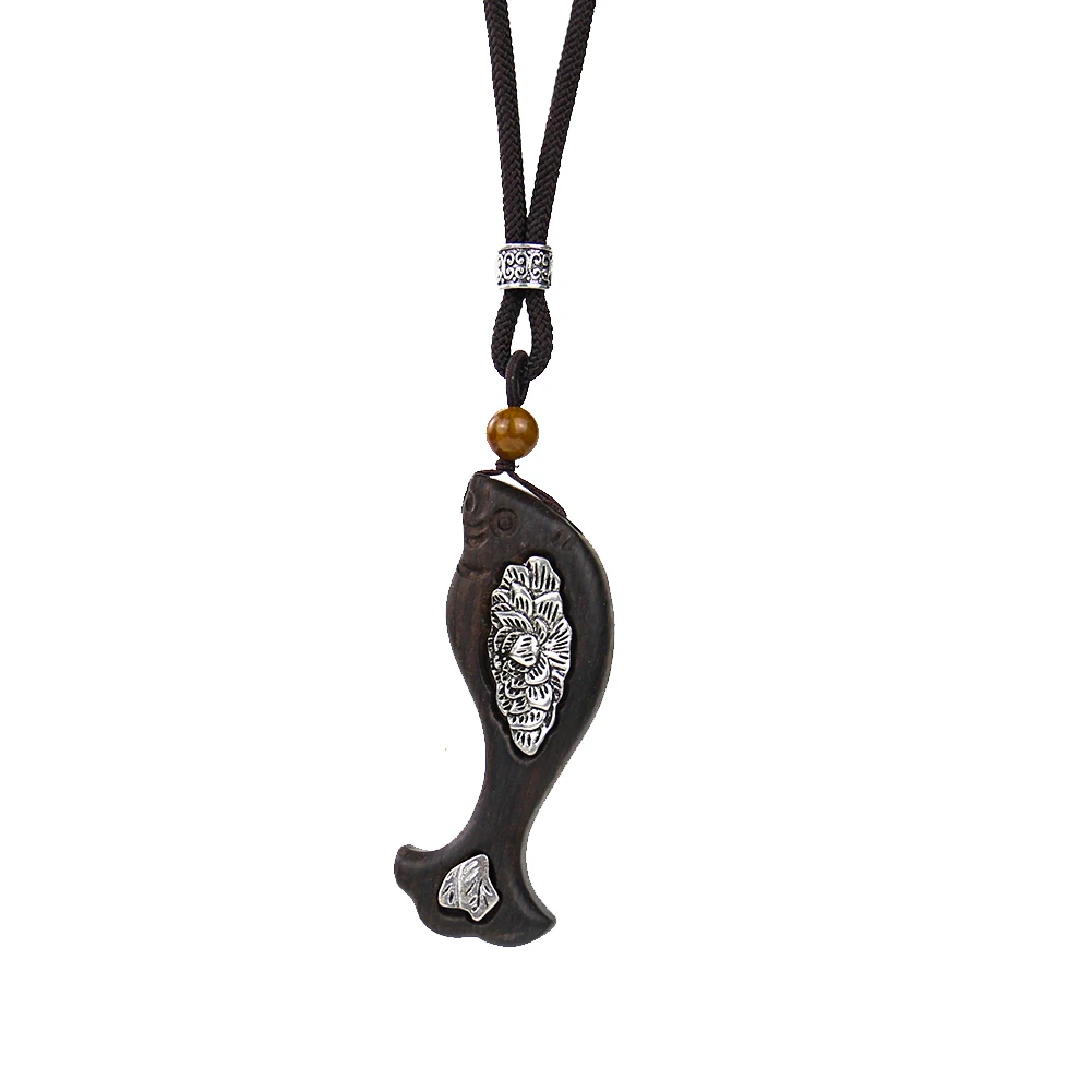 Одежда в китайском этническом стиле из натурального дерева рыбы кулон ожерелье