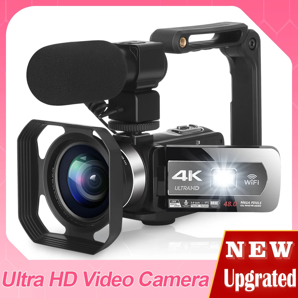 Цифровая видеокамера обновленная 4K для Youtube WiFi заполнясветильник 48 МП 2021 дюйма IPS
