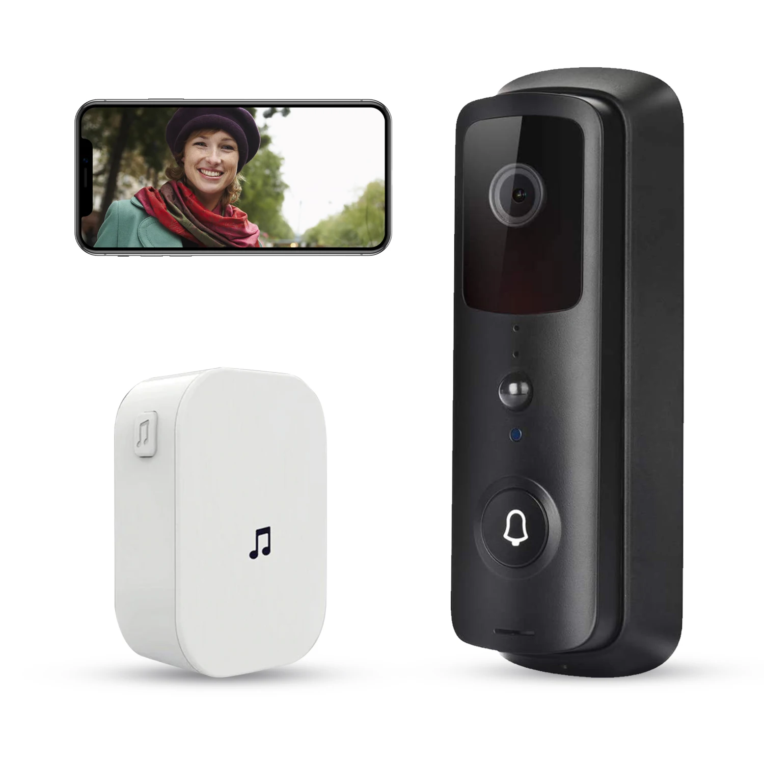 Wireless Video Doorbell, Wi-Fi Ring Doorbell with Chime, 1080P, Smart Home without Tuya, Night Vision, 166° Wide Angle