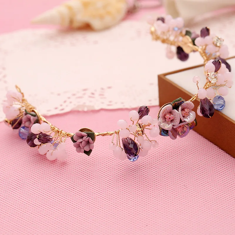

clay flower handmade hairbands bendable rose gold color exquisite hair ornament bride tiara wedding hair accessories