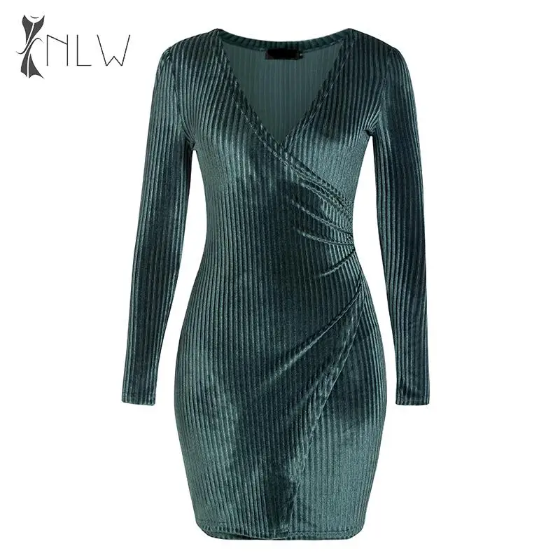 NLW сексуальное Бархатное облегающее платье с v-образным вырезом женское