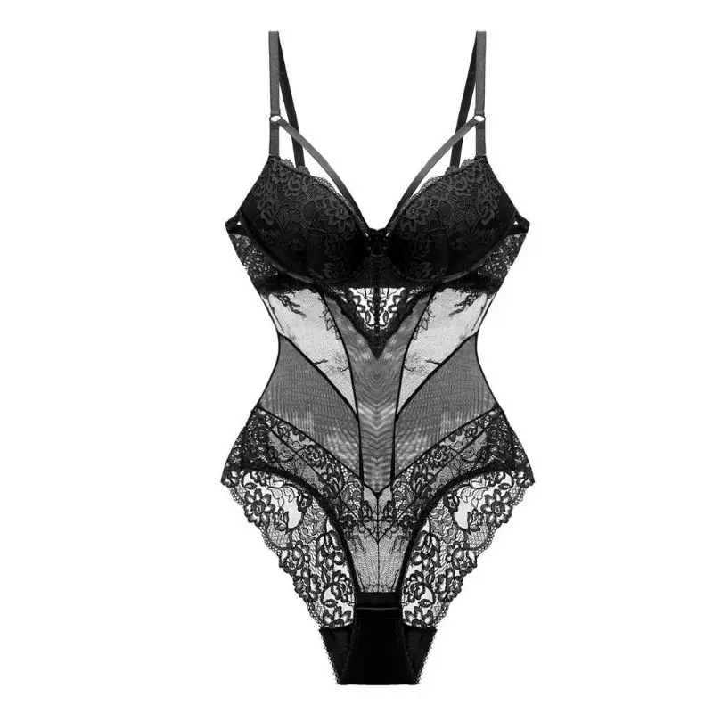FITWEE Women'S Underwear Black Sexy Body Suit Push Up Bra Backless Corset Lace Lingerie Invisible Solid Color Mature Ladies