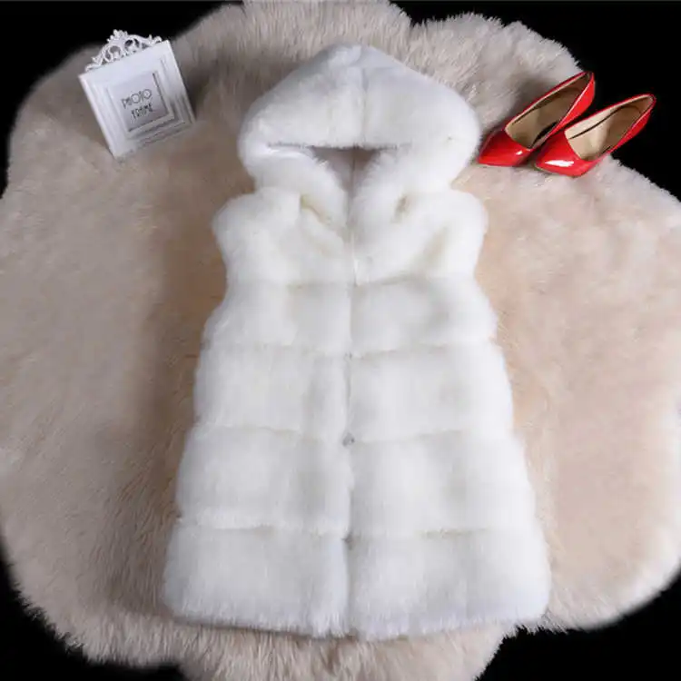 

Mid-length autumn and winter New hooded padded vest imitation fox fur mink fur coat
