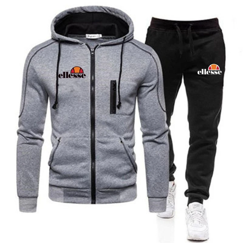 

2021 Tracksuit Men 2 Pieces Set Sweatshirt + Sweatpants Sportswear Zipper Hoodies Casual Mens Clothing Ropa Hombre Size S-3XL